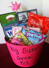 Simply Made...with Love: Big Sister Survival Kit Gifts For Big Sister, Sister Survival Kit, Big Sister Bag, Big Sister Kit, Big Sister Gifts, Sibling Gifts, Big Gifts, Baby Sprinkle, Gifts For Sister