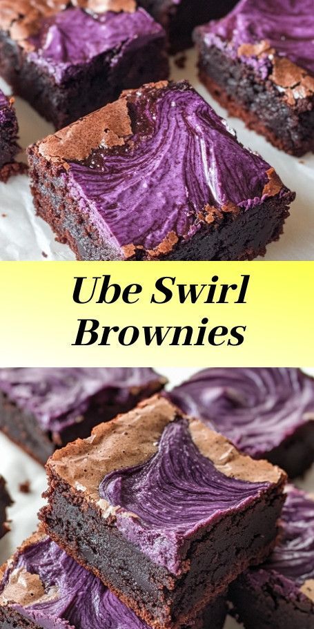 Ube Swirl Brownies #UbeBrownies #BrownieRecipe #UbeHalaya #FallBaking #DessertLovers #ChocolateDessert #FilipinoDessert #VibrantDesserts #CocoaBrownies #FoodPhotography Ube Brownies Recipe, Unique Brownie Recipes, Ube Brownies, Ube Desserts, Ube Dessert Recipe, Ube Dessert, Ube Halaya, Ube Recipes, Chocolate Recipes Easy