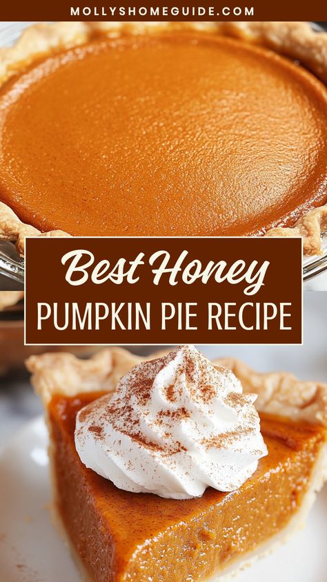 Indulge in the warm flavors of fall with this scrumptious honey pumpkin pie recipe. This dessert is the perfect blend of sweet honey and rich pumpkin, creating a delectable treat that will surely impress your guests. Whether you're hosting a cozy gathering or simply treating yourself to a homemade delight, this honey pumpkin pie is sure to satisfy your cravings. The golden crust, smooth filling, and hint of honey make each bite a delightful experience. Paradise Pumpkin Pie, Great Pumpkin Pie Recipe, Pumpkin Pie Made With Honey, Pumpkin Pie With Brown Sugar, Pumpkin Pie With Homemade Puree, Pumpkin Pies Recipes Homemade, Perfect Pumpkin Pie Recipe, Best Pumpkin Pie Crust Recipe, Pumpkin Pie Recipe Easy Homemade