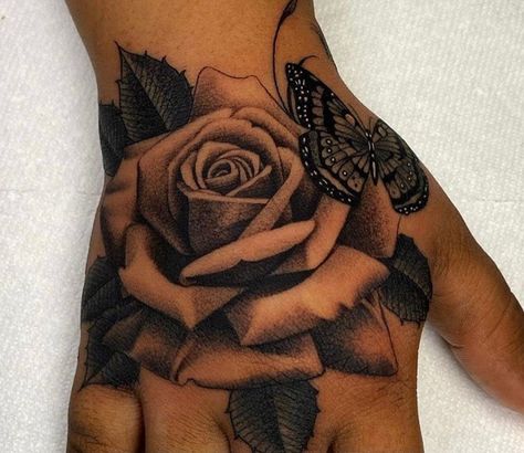 Art Flash Tattoo, Heart Tattoo Ideas, Full Hand Tattoo, Butterfly Hand Tattoo, Rose Hand Tattoo, Rose Tattoos For Women, Hand Tattoos For Girls, Cute Hand Tattoos