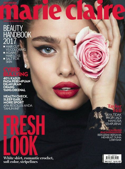 Cover of Marie Claire Indonesia with Taylor Hill, January 2017 (ID:45156)| Magazines | The FMD #lovefmd Marie Claire Magazine Cover, Magazine Model, Makeup Magazine, Marie Claire Magazine, Taylor Marie Hill, Model Shoot, Fashion Magazine Cover, Vs Angels, Evening Makeup