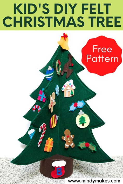 Felt Christmas Trees Diy, Felt Tree Pattern, Felt Christmas Tree Diy, Christmas Tree Dyi, Felt Christmas Tree Pattern, Kersfees Idees, Toddler Christmas Tree, Cardboard Christmas Tree, Felt Christmas Tree Decorations