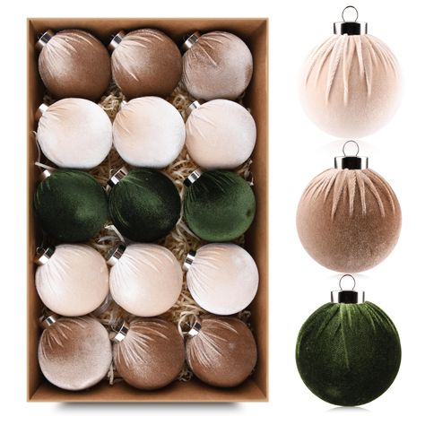 PRICES MAY VARY. Multicolor Elegance: Elevate your holiday decor with our velvet Christmas ornaments, featuring a classic and minimalist design in shades of green, brown, and neutral. These xmas ornaments come in a variety of colors, allowing you to effortlessly mix and match for a perfect ornament display that suits your style Unmatched Quality and Durability: Crafted with utmost care, our balls ornaments are synonymous with high quality. They are beautifully handmade, well-made, and exceptiona Gold And Amber Christmas Tree, Natal, Gold And Brown Christmas Tree Decor, Green Cream Christmas Decor, Homey Christmas Decorations, Christmas Decor Emerald Green, Brown And Cream Christmas Decor, Green And Ivory Christmas Tree, Burnt Orange And Green Christmas Decor