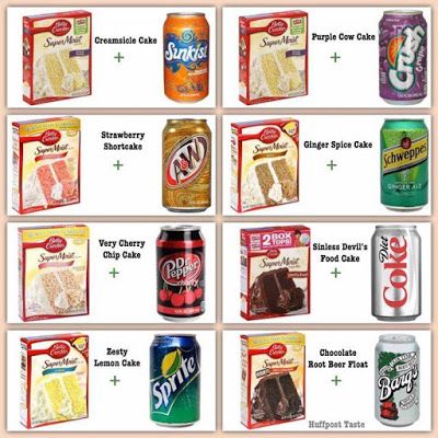 Yep.  It's that easy.  A box of cake mix and a can of soda!  Try the different flavor combinations below - or make your own! Soda Pop Cake, Soda Cakes, Cake Mix And Soda, Betty Crocker Cake Mix, Creamsicle Cake, Soda Cake, Betty Crocker Cake, Cow Cakes, Torte Cupcake