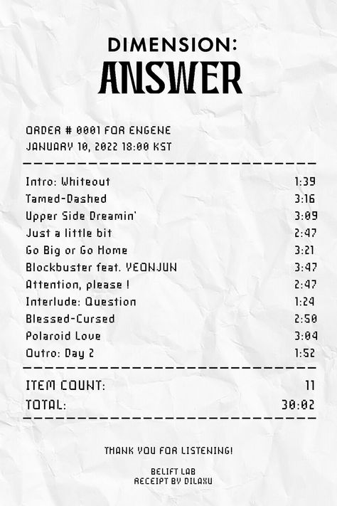 Enhypen Music Receipt, Enhypen Dimension Answer Poster, Enhypen Ticket Printable, Enhypen Album Receipt, Song Receipts Kpop, Kpop Poster Template, Enhypen Song Poster, Skz Receipt, Enhypen Receipt