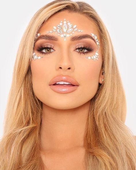 Burning Man Makeup, Carnaval Make-up, Festival Face Jewels, Jewel Makeup, Gem Makeup, Sorority Party, Coachella Makeup, Face Rhinestones, Festival Makeup Glitter