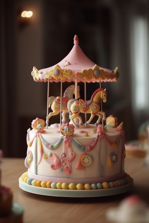 Merry Go Round Cake Ideas, Merry Go Round Cake, Carousel Cake Girl, Carousel Cake Ideas, Carousel Birthday Cake, Carousel Tattoo, Twin Onesies, Carousel Cake, Carousel Birthday