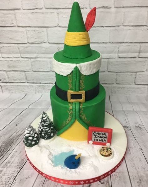 Elf Movie Party, Elf Cake, Elf Themed Christmas Party, Christmas Themed Cake, Movie Cakes, Christmas Movie Night, Elf Christmas Tree, Christmas Cake Designs, Elf Movie