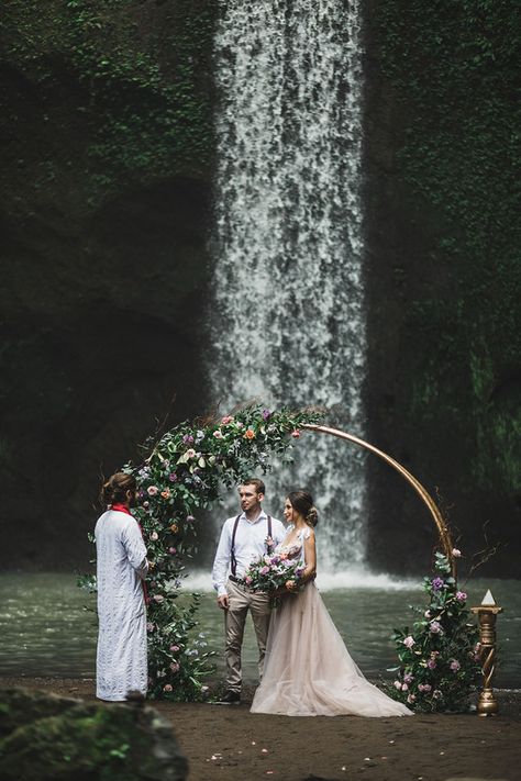 Bali waterfall wedding. Bali waterfall elopement Waterfall Elopement, Bali Waterfalls, Waterfall Wedding, Enchanted Forest Wedding, Bali Wedding, Elopement Wedding, Forest Wedding, Nature Wedding, Romantic Weddings