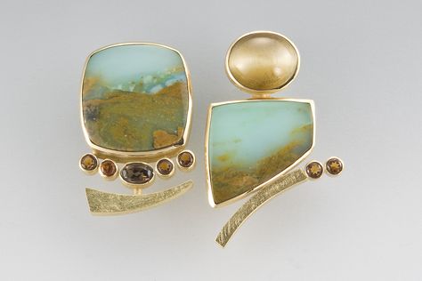 I’m going to be setting three cabochon stones on a sterling cuff bracelet. My question is how to set the stones into the bezel after the bezel is formed and soldered onto the cuff? I’ve seen many discussions on this issue. Putting square wire inside the bezel, putting sawdust inside the bezel, then set the stone. I’m using copper (as a practice piece) with three stones before I embark on setting my turquoise stones on a 22 g silver cuff. Thank you in advance for your advice. lulutw Asymmetrical Earrings, Contemporary Jewelry, Jewelry Inspo, Artistic Jewelry, Modern Jewelry, Metal Jewelry, Artisan Jewelry, Jewelry Art, Jewelry Inspiration