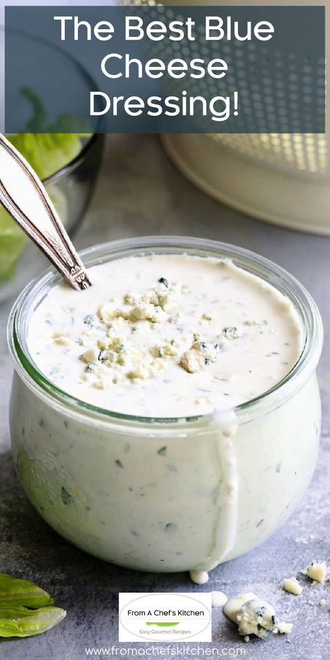 Blue Cheese Dresssing in glass jar. Buttermilk Blue Cheese Dressing, Homemade Blue Cheese Dressing, Homemade Blue Cheese, Blue Cheese Dressing Recipe, Cheese Salad Dressing, Blue Cheese Salad, Blue Cheese Dip, Side Salad Recipes, Salad Dressing Recipes Homemade