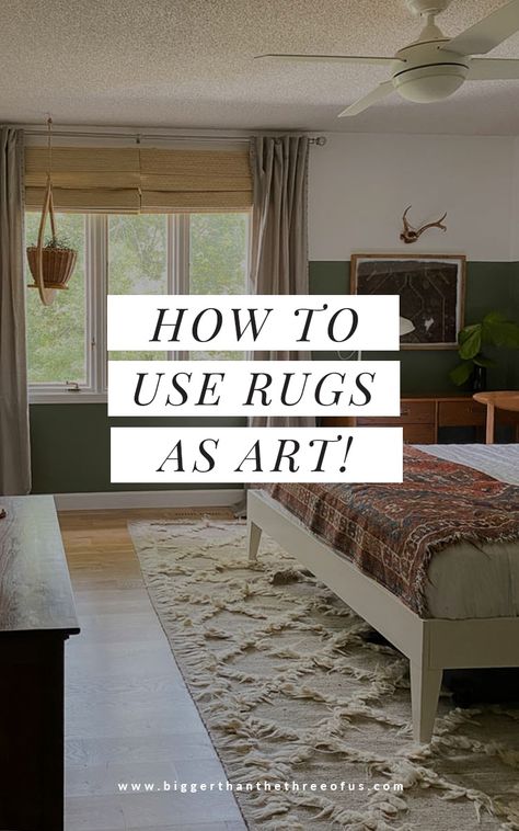 Take a ripped vintage rug and learn how to make a DIY Framed Rug Wall Art piece in just few steps. Framed textile art pieces add the perfect touch of interest to your walls. This tutorial is great for showing you how to frame a small rug but would also work for textiles, pillows, etc. #vintagerug #walldecoridea #wallart #rugart #hangarug Framed Rug On Wall, Rugs On Wall Decor, How To Hang Rugs On The Wall, Wall Rug Decor, Hanging Rugs Display, Rugs As Wall Hangings, Wall Rugs Hanging Living Rooms, Blanket Wall Decor, Framed Textile Wall Art Fabric