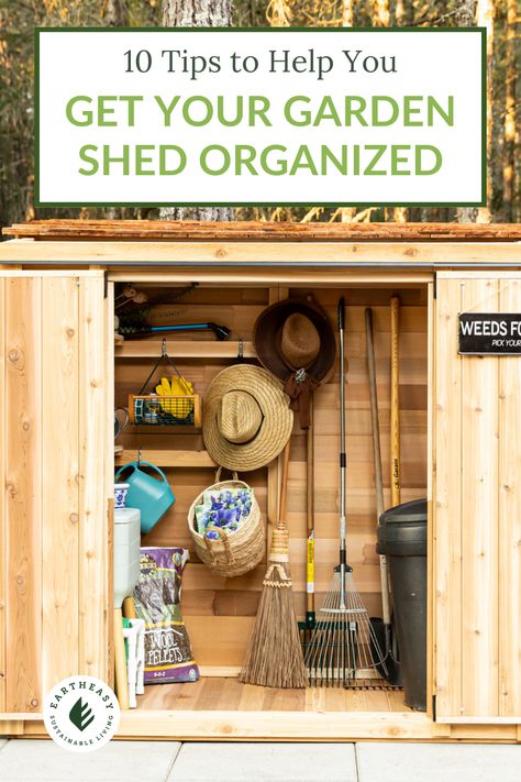 Tired of not being able to find your garden tools and supplies? Get your shed organized once and for all with these tips and ideas! From storing small parts to making room for larger items, these methods will have your shed tidy in no time. How To Organize A Garden Shed, Small Garden Shed Ideas Outdoor Storage, Garden Shed Organization Ideas, Garden Shed Organization, Garden Storage Ideas, Small Garden Shed Ideas, Shed Organization Ideas, Small Garden Shed, Shed Organization