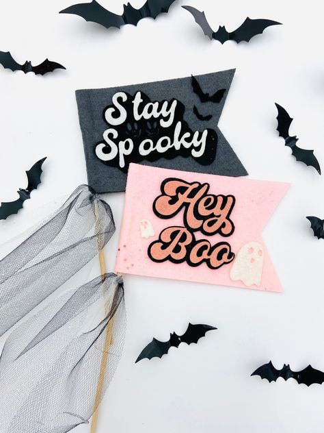 This Halloween Felt Pennant Flag is a hauntingly-cute decoration! It's perfect for adding spooky vibes to your holiday decor, or for snapping a few festive photos. Make sure to fly it proudly - if you dare! Size guide: Measures approximately 6" x 10" Felt Halloween Decorations, Kids Baskets, Hey Boo, Stay Spooky, Felt Halloween, Felt Pennants, Pennant Flag, My Dream Came True, Spooky Vibes