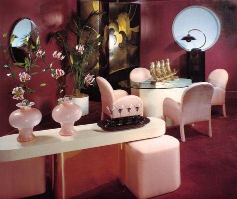 Pink House Interior, 80’s Decor, 70’s Decor, 80s Interior Design, 90s Decor, 80s Art Deco, Patrick Nagel, 80s Interior, 80s Decor