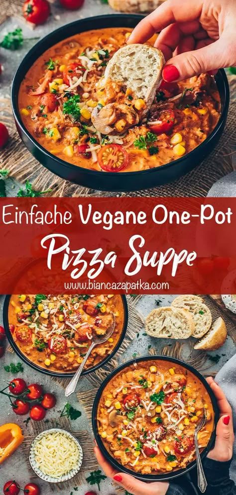 Vegane Pizzasuppe | Low Carb Party Suppe Party Soup, Pizza Soup Recipe, Pizza Desserts, Pizza Soup, Low Carb Low Fat Recipes, Vegan Soup Recipes, Low Carb Vegan, Low Carb Vegetarian, Low Carb Diet Recipes