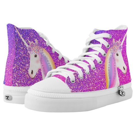 Unicorn Purple Pink Glitter Sparkle Fairytale High-top Sneakers, Women's, Size: US Men 4 / US Women 6, Light Pink / Dark Magenta / Plum Gender: female. Age Group: adult. Frozen Headband, Unicorn Purple, Shoe Painting, Unicorn Shoes, Unicorn Fashion, Unicorn Crafts, Dark Magenta, Barbie Diy, Unicorn Gifts