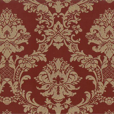 Astoria Grand Nikhil 32.7' L x 20.5" W Wallpaper Roll Color: Red/Metallic Gold Wallpaper Warehouse, Bloxburg Decals Codes Wallpaper, Banana Leaf Wallpaper, Code Wallpaper, Victorian Wallpaper, Embossed Wallpaper, W Wallpaper, Trellis Design, Floral Damask