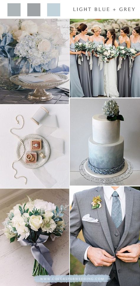 Top 6 Light Blue Wedding Color Palette Ideas for Spring Summer Wedding | Colors for Wedding Light Blue Wedding Colors, Gray Wedding Colors, Wedding Color Ideas, Spring Wedding Invitations, Light Blue Wedding, Wedding Colour, Spring Wedding Colors, Wedding Colors Blue, Summer Wedding Colors