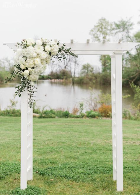 Modern Romance at the Harding Waterfront Estate | Kaya + Ryan | wedding gown: custom Lea-Ann Belter via the flagship Toronto bridal boutique | photographer: ALBM Photography | month of coordinator: Lisa K Events | venue: Harding Waterfront Estate | hair: Plumbers Daughter | makeup: Makeup by Rosanna | florals: Dream Occasions Canada White Wedding Arch, Classic Romantic Wedding, Romantic Wedding Receptions, Wedding Ceremony Arch, Romantic Wedding Cake, Wedding Arch Flowers, Wedding Arbour, Arch Flowers, All White Wedding