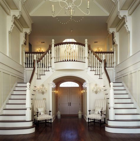 Small scale double staircase Double Staircase Foyer, Staircase Foyer, Luxury Staircase, Foyer Staircase, Double Staircase, Plan Architecture, Staircase Ideas, Casa Vintage, Barn Design