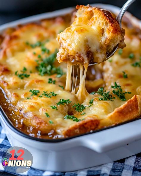 French Onion Soup Casserole French Onion Casserole Recipes, Beefy French Onion Casserole, Soup Recipes French Onion, French Onion Soup Casserole Recipe, Baked French Onion Soup, French Onion Rice Casserole, Applebee's French Onion Soup Recipe, Recipe Using French Onion Soup, French Onion Soup Meatloaf