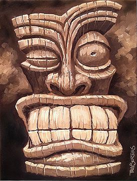 Tiki Mai Man | Tiki Man 1" Haleiwa Hawaii, Easter Island Statues, Aztec Artwork, Tiki Tattoo, Tiki Faces, Tiki Man, Tiki Statues, Tiki Totem, Hawaii Art