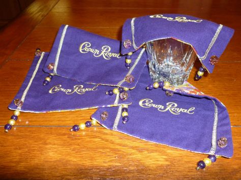 Crown Royal Crafts, Crown Royal Drinks, Crown Royal Quilt, Crown Royal Bottle, Crown Royal Bags, Drink Covers, Repurposed Clothing, Out To Lunch, Man Party