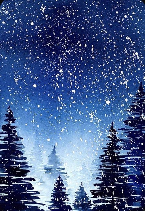 Painting Apartment, Paintings Easy, Christmas Canvas Art, Tree Watercolor, Winter Landscape Painting, Christmas Paintings On Canvas, Christmas Landscape, Christmas Tree Painting, Winter Painting