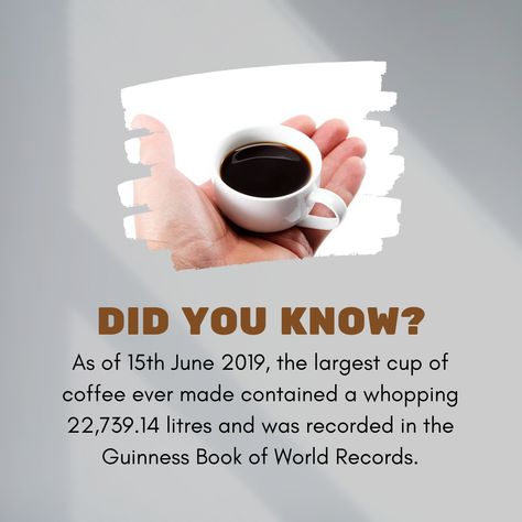 coffee fun fact and trivia Coffee Content, Guinness Book Of World Records, Coffee Facts, Basic Facts, Dry Brushing, Fun Fact, Best Coffee, Camera Roll, Trivia