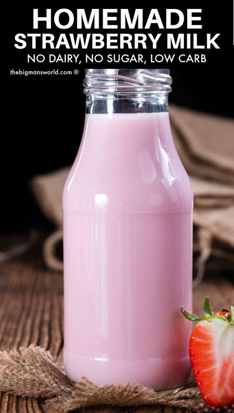 Strawberry Almond Milk, Freezing Strawberries, Almond Milk Recipes, Strawberry Almond, Milk Smoothie, Strawberry Syrup, Avocado Smoothie, Keto Drink, Flavored Milk