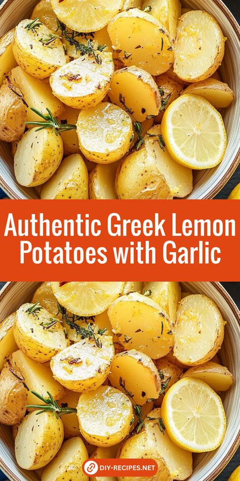 Discover how to make authentic Greek lemon potatoes. Roasted until golden and drizzled with flavorful garlic and lemon juices! Greek Potatoes Recipe Authentic, Greek Lemon Potatoes Authentic, Lemon Greek Potatoes, Lemony Greek Potatoes, Greek Lemon Chicken And Potatoes In Oven, Lemon Roasted Potatoes Greek, Authentic Greek Lemon Roasted Potatoes, Greek Lemon Potatoes, Garlic Juice