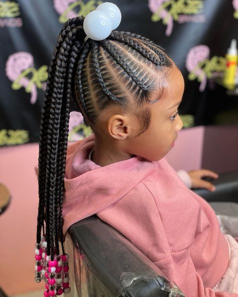 Cute Braids Into A Ponytail, Girls Braided Ponytail Hairstyles Black, Little Black Girls Braided Hairstyles For Kids Ponytail, Hảir Style For Girl, Kids Feed In Ponytail, Kids Braided Updo Hairstyles, Quick Kids Braided Hairstyles, Hair Braided Into A Ponytail, Hairstyles For 5 Year Girl Black Braids