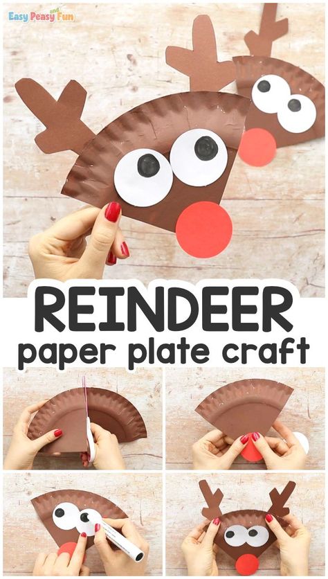 Reindeer Crafts Preschool, Paper Plate Reindeer, Paper Plate Craft, Reindeer Craft, Preschool Christmas Crafts, Christmas Arts And Crafts, Winter Crafts For Kids, Paper Plate Crafts, Daycare Crafts