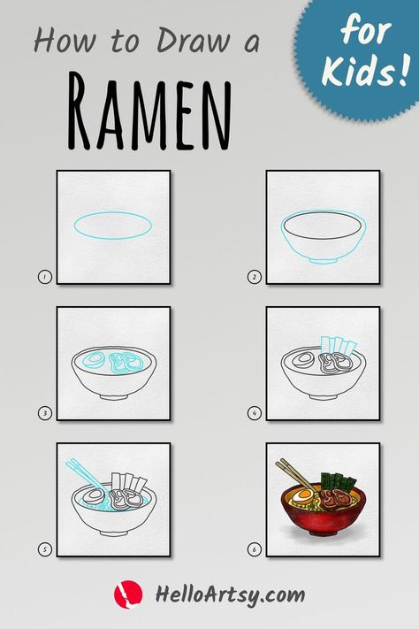 Draw ramen easy for kids. | how to draw ramen in 6 simple steps. | Follow along with each picture to create a how to draw ramen. Designed for kids who want to learn how to draw! Food Drawing Easy, Ramen Easy, Step By Step Sketches, Noodle Art, Easy Ramen, Drawing Lessons For Kids, Drawing Lesson, Easy Lessons, Love Learning