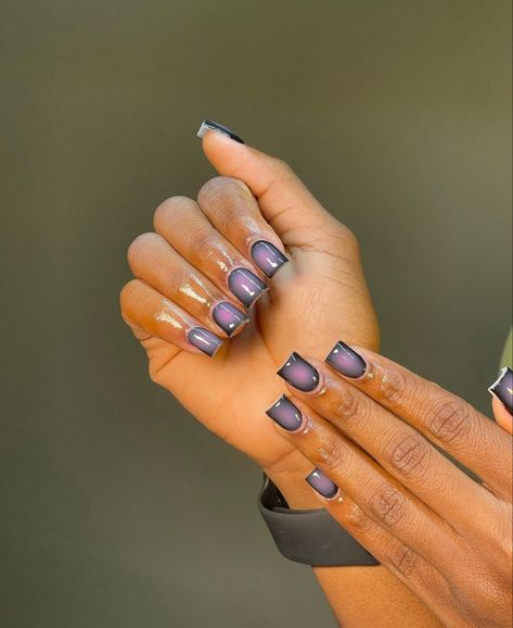 Dark Purple Nails Short, Baddie Nail Ideas, Almonds Nails, Nail Ideas Fall, Overlay Ideas, Hard Nails, Airbrush Nails, Drip Nails, Glamour Nails