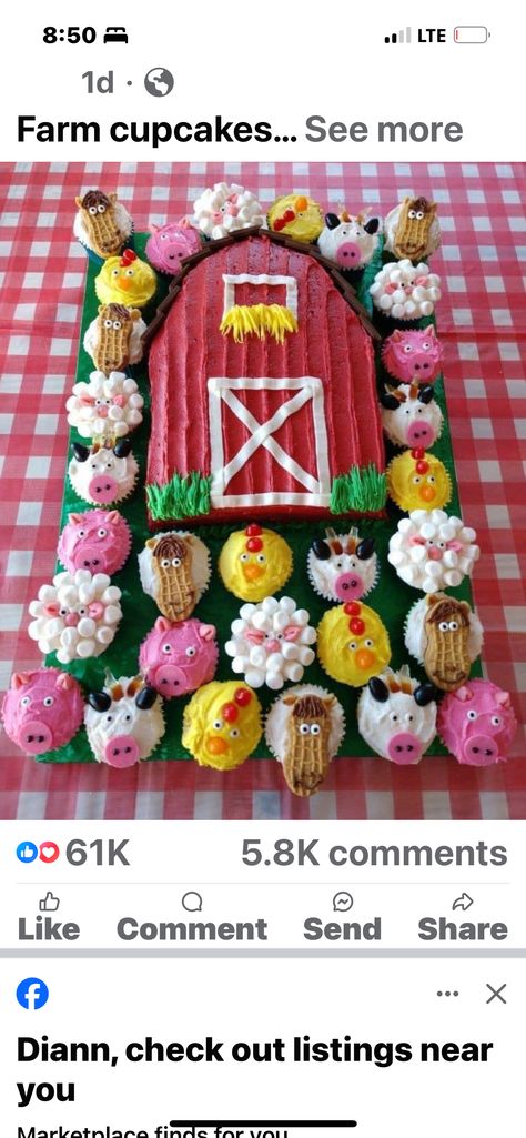 Farm Party Foods, Corn Farm, Barn Cake, Farm Animal Cupcakes, Farm Themed Party, Farm Cake, Animal Cupcakes, Cake Cupcakes, Toddler Snacks