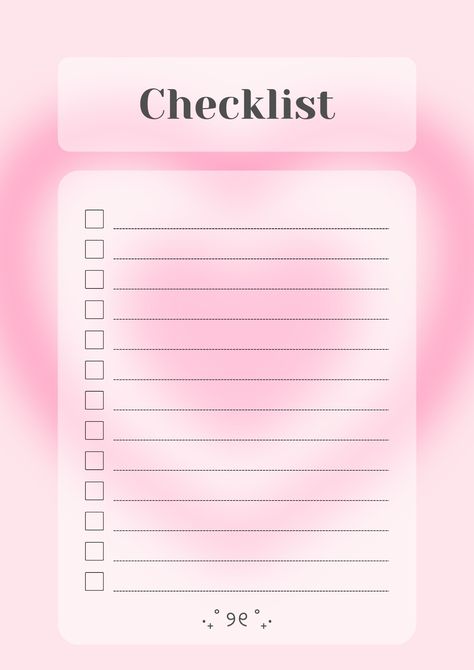 Checklist Template Aesthetic, Pink Schedule, Cute Planner Template, Cute To Do List Template, Pink To Do List, Aesthetic To Do List Template, Content Creation Aesthetic, Goodnotes Notes Ideas, Selfcare Planner