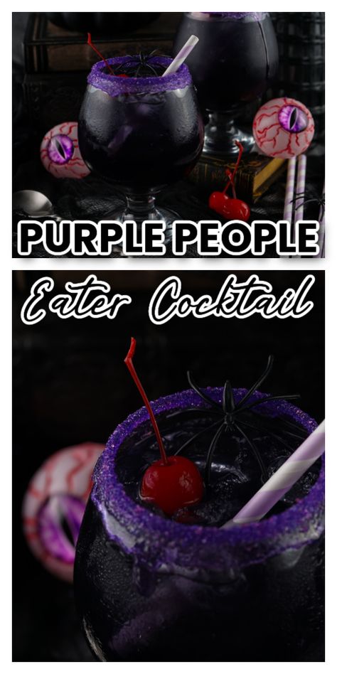 Purple People Eater Cocktail Ursula Cocktail, Purple Halloween Cocktail, Purple People Eater Cocktail, Purple Margarita Recipe, Purple Drinks Alcohol, Purple Margarita, Purple Martini, Tequila Punch, Purple Mimosa