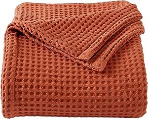 100% Cotton Waffle Weave Bed Blanket | Soft, Breathable, and Lightweight Blanket for All-Season | Perfect for Layering | Brielle Collection (King, Burnt Orange) Orange Blanket, Waffle Blanket, Lightweight Blanket, Cotton Blanket, Icy Blue, Waffle Weave, Woven Blanket, Cotton Blankets, Cotton Bedding