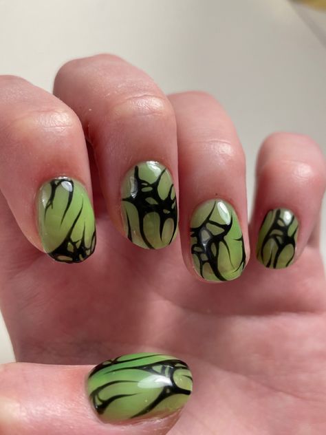 Emo Gel Nails, Short Green Nails Ideas, Black And Green Nails, Hard Gel Nails, Mens Nails, Hippie Nails, Punk Nails, Hard Nails, Diy Acrylic Nails