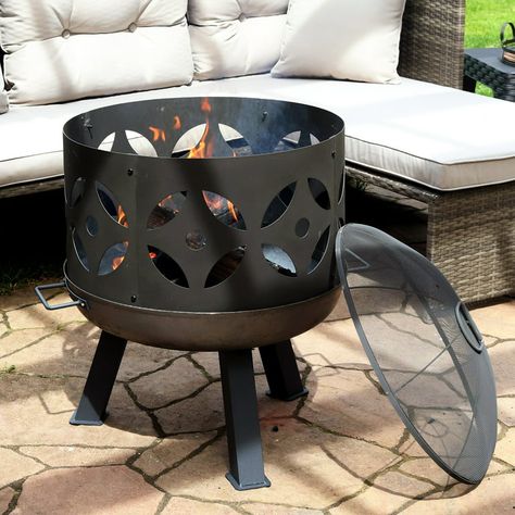 Sunnydaze 26" Retro Fireplace Cast Iron Fire Pit with Spark Screen - Walmart.com Retro Fireplace, Fire At Night, Cast Iron Fire Pit, Iron Fire Pit, Round Fire Pit, Fire Pit Bowl, Fire Inside, Wood Burning Fire Pit, Wood Burning Fires