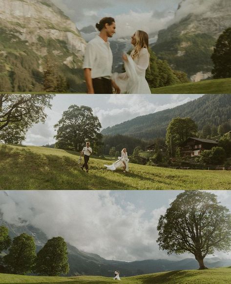 Green Field Wedding, Vintage Intimate Wedding, Cinematic Wedding Photos, Switzerland Elopement, Field Wedding, Couple Engagement Pictures, Cinematic Wedding, Wedding Picture Poses, Countryside Wedding