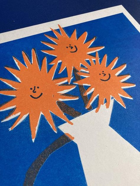 Funky Branding, Risograph Illustration, Risograph Design, Happy Sunflower, Print Invitation, Screen Printing Art, Stencil Printing, Riso Print, Risograph Print