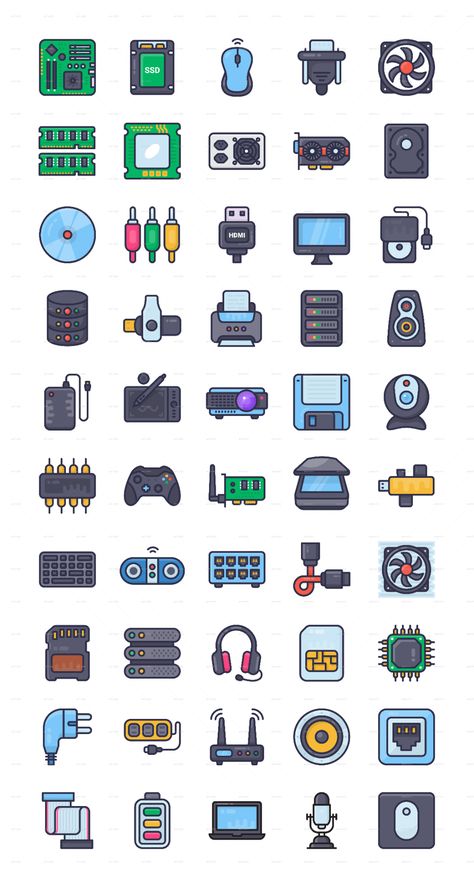 Computer and Hardware Unique Filled Icons Preview - GraphicRiver Computer Lab Bulletin Board Ideas, Computer Clipart, Computer Theme, Basic Computer Programming, English Stories For Kids, Computer Drawing, Science Icons, Computer Projects, Science Stickers