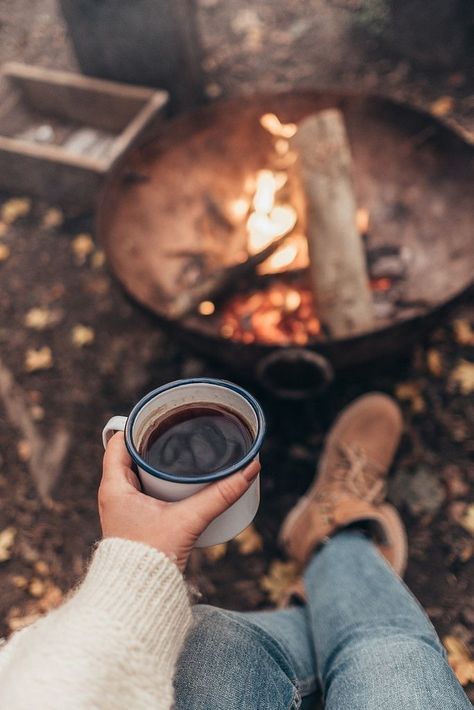 Camping Photoshoot, Camping Set Up, Fall Mood Board, Camping Aesthetic, Fall Camping, Open Fire, A Cup Of Coffee, Enjoy Today, Camping Life