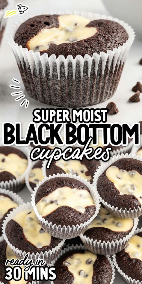 Black Bottom Cupcakes Comfort Food Recipes Casseroles, Black Bottom Cupcakes, Cream Filled Cupcakes, Halloween Food Cupcakes, Cream Cheese Cupcakes, Cupcake Recipes Chocolate, Cheesecake Cupcakes, Cake Fillings, Black Bottom