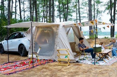 Vw Buzz, Tailgate Tent, Suv Tent, Auto Camping, Inflatable Tent, Suv Camping, Camping Inspiration, Hatchback Cars, Car Tent