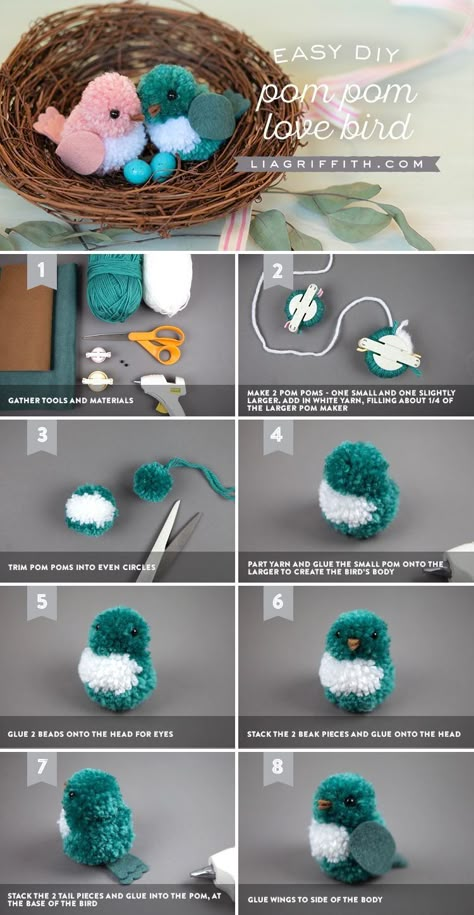 Yarn Birds, Joululahjat Diy, Valentine's Craft, Pom Pom Animals, Projek Menjahit, Pom Crafts, How To Make A Pom Pom, Diy Pom Pom, Pom Pom Crafts