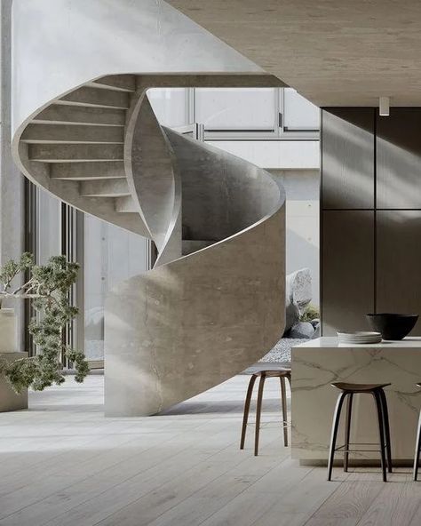 Concrete Spiral Staircase, Large Staircase, Round Stairs, Spiral Stairs Design, Staircase Outdoor, Luxury Staircase, Spiral Stair, Circular Stairs, Staircase Design Modern